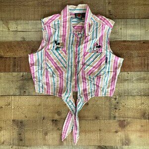 Disney Mickey Unlimited Womens Striped Tie-Front Sleeveless Vest Shirt L 100%